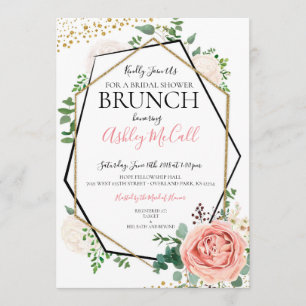 Modern Gold Pink Geometric Bridal Shower Invite
