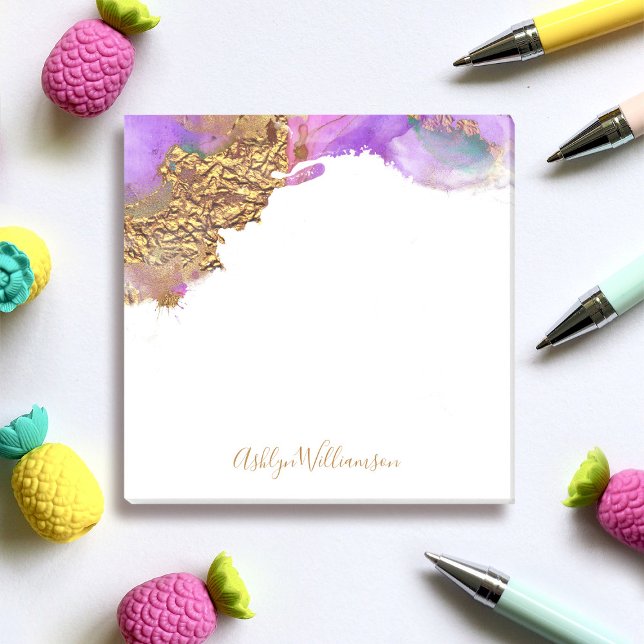 Modern gold pink purple watercolor splatter chic post-it notes (Creator Uploaded)