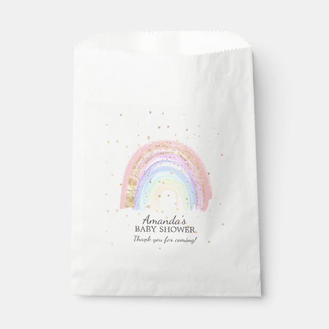 Modern Gold Pink Rainbow Baby Shower Favour Bags (Front)