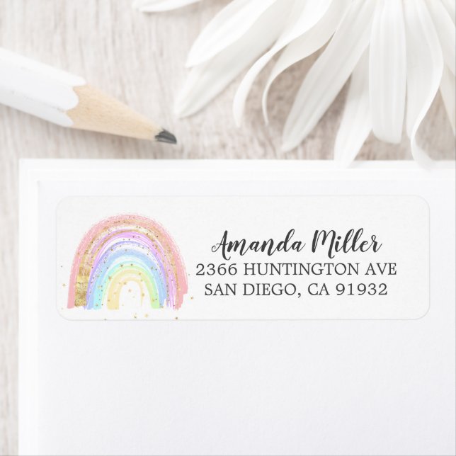  Modern Gold Pink Rainbow  Return Address Label (Insitu)