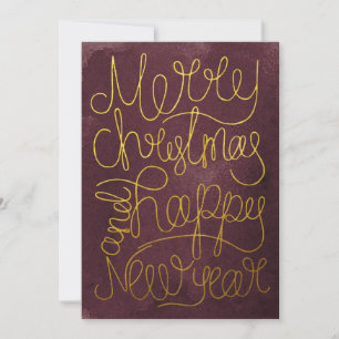 Modern Gold Plum Script Merry Christmas New Year