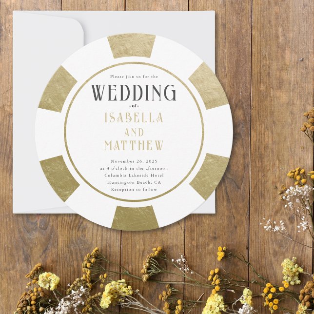 Modern Gold  Poker Chip Casino Wedding  Invitation (Creator Uploaded)