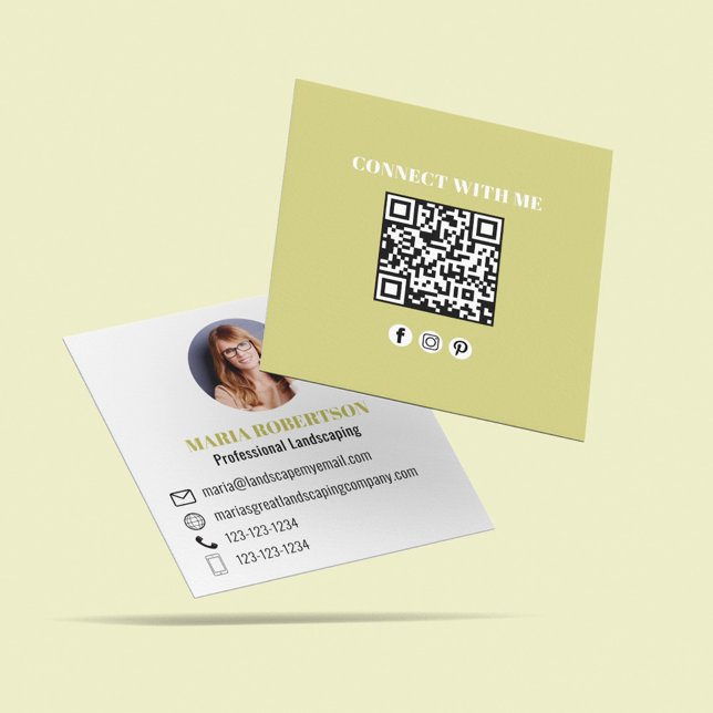 Modern Gold Professional QR Code Social Media Square Business Card (Minimalist modern simple gold square business card.)