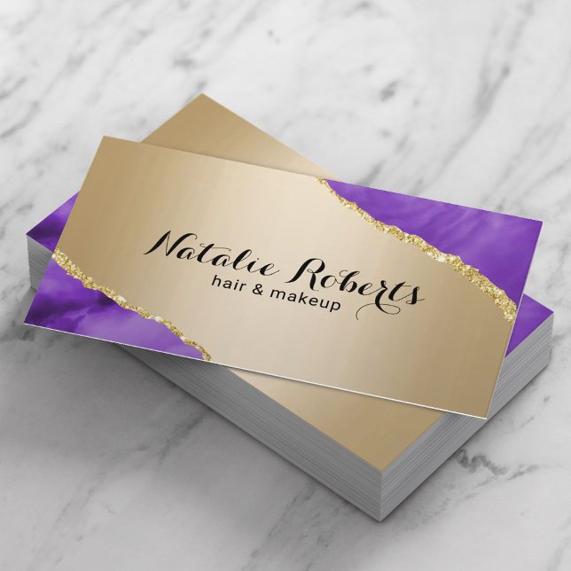 Modern Gold Purple Agate Makeup Artist Hair Salon Business Card (Creator Uploaded)