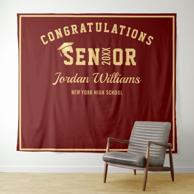 Modern Gold Purple Graduation Photo Booth Backdrop Tapestry (In Situ (Horizontal))