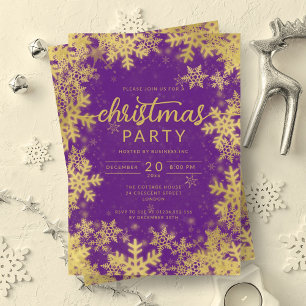 Modern Gold Purple Snowflakes Company Christmas  Invitation