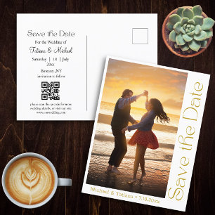 modern gold  qr code photo save the date announcement postcard