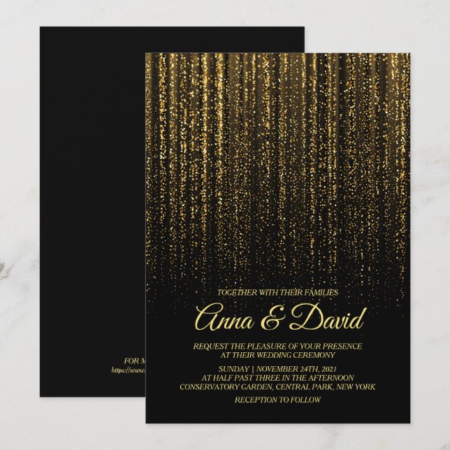 Modern Gold Rain Minimal Wedding Invitation (Front/Back)