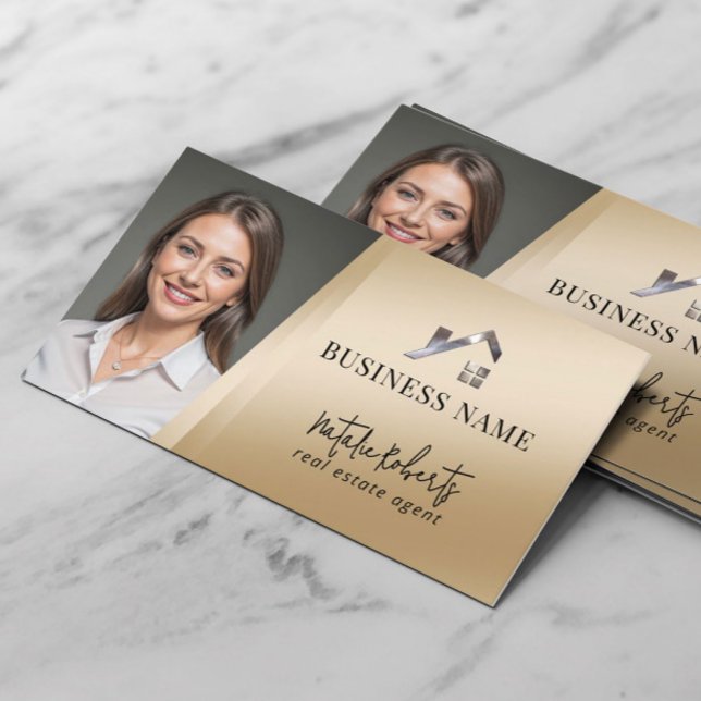 Modern Gold Real Estate Custom Logo Realtor Photo Business Card (Creator Uploaded)
