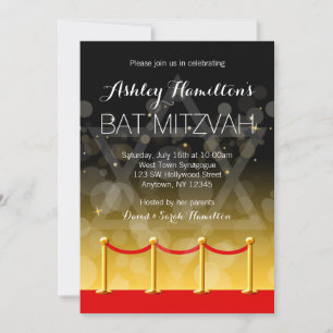 Modern Gold Red Carpet Hollywood Bat Mitzvah Invitation