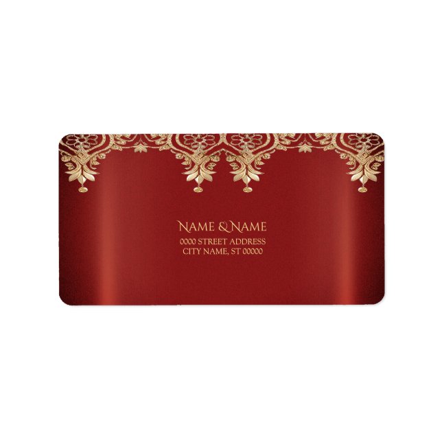 Modern Gold Red Floral Address Label (Front)