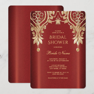 Modern Gold Red Floral Bridal Shower Invitation