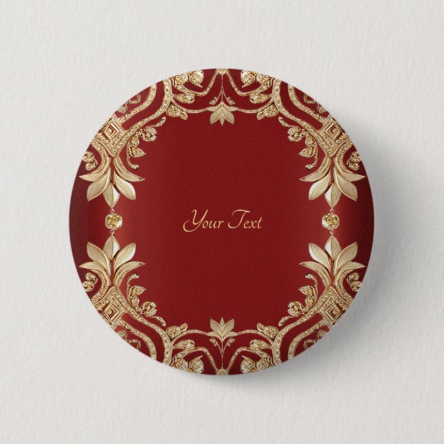 Modern Gold Red Floral Button (Front)