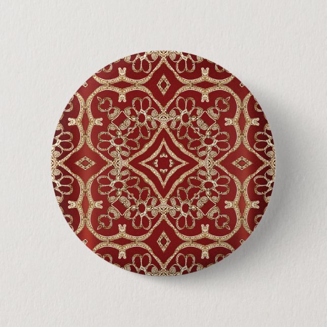 Modern Gold Red Floral Button (Front)