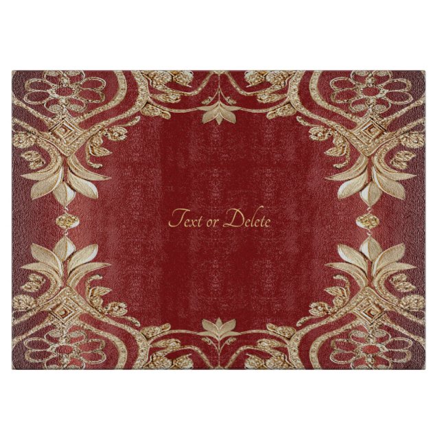 Modern Gold Red Floral Cutting Board (Front)
