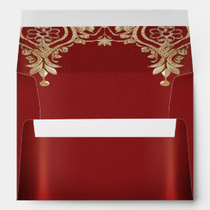 Modern Gold Red Floral Envelope