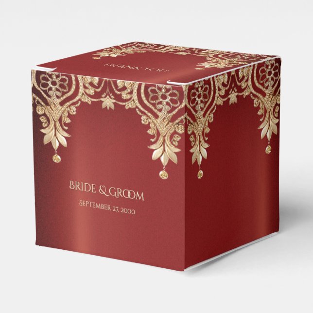 Modern Gold Red Floral Favour Box (Front Side)
