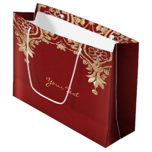 Modern Gold Red Floral Gift Bag