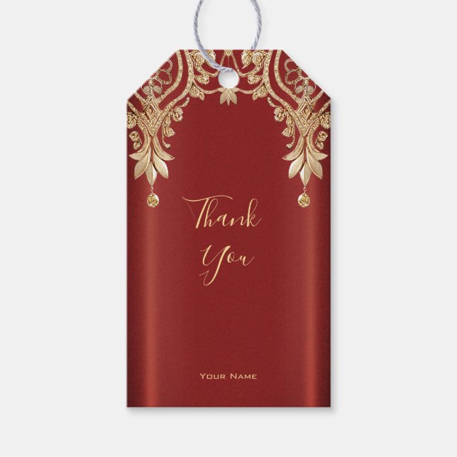 Modern Gold Red Floral Gift Tag (Front)