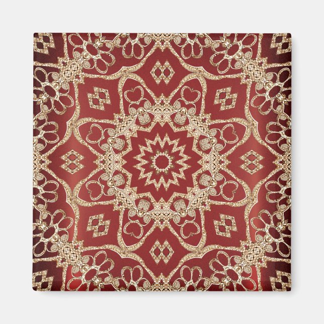 Modern Gold Red Floral Magnet (Front)