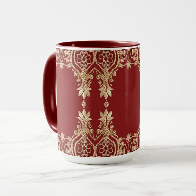 Modern Gold Red Floral Mug (Front Left)