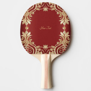 Modern Gold Red Floral Ping Pong Paddle