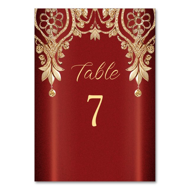 Modern Gold Red Floral Table Number (Front)