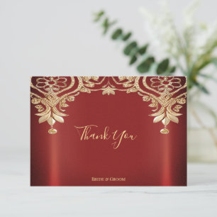 Modern Gold Red Floral Thank You Card