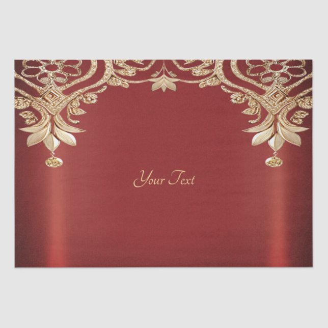Modern Gold Red Floral Tissue Paper (Front)
