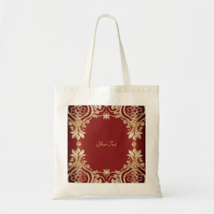Modern Gold Red Floral Tote Bag