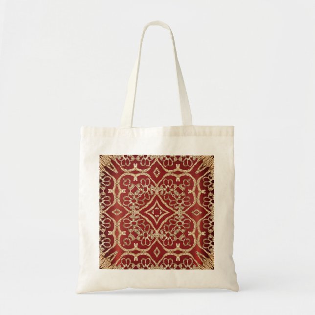 Modern Gold Red Floral Tote Bag (Front)