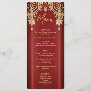 Modern Gold Red Floral Wedding Menu