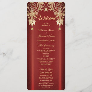 Modern Gold Red Floral Wedding Program Programme