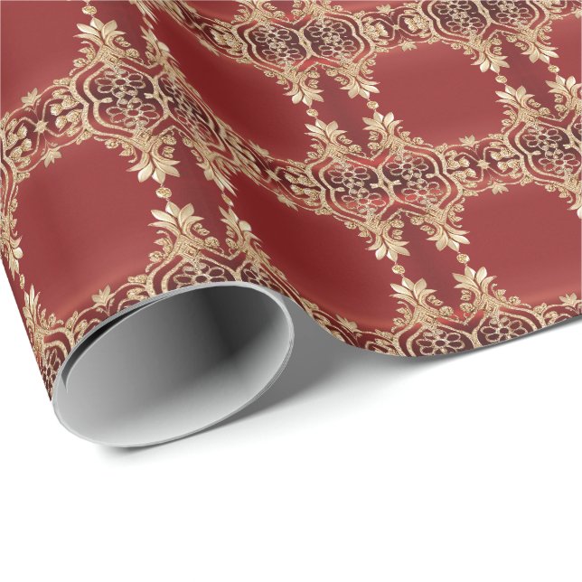 Modern Gold Red Floral Wrapping Paper (Roll Corner)