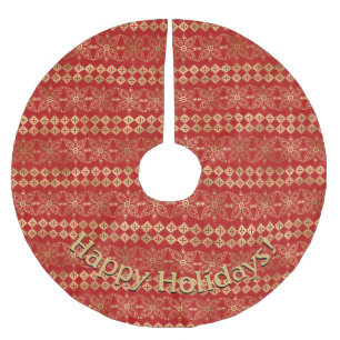Modern Gold & Red Pattern Customisable Message Brushed Polyester Tree Skirt