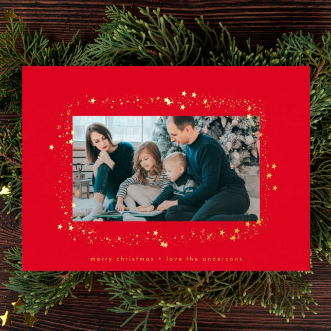 modern gold red stars christmas photo frame (Creator Uploaded)