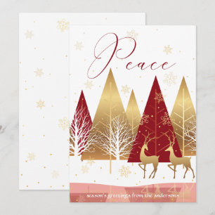 Modern Gold Red Trees Deer Peace Holiday Greeting Invitation