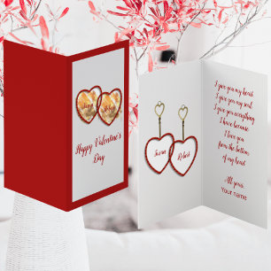 Modern Gold Red White Heart Happy Valentines Day