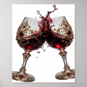 Modern Gold RED WINE GLASSES Artistic Motif Poster