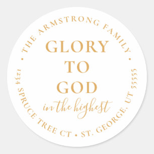 Modern Gold Religious Christmas Return Address Classic Round Sticker