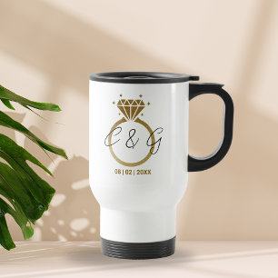 Modern Gold Ring Wedding Engagement Party Gift Travel Mug
