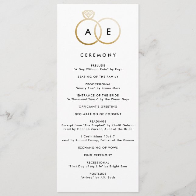 Modern Gold Rings Custom Wedding Program Programme (Front)