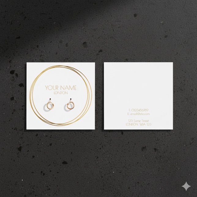Modern gold rings earring display card (Gold rings square earring display card.)