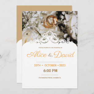 Modern Gold Rings With Lace Elegant Wedding  Invitation
