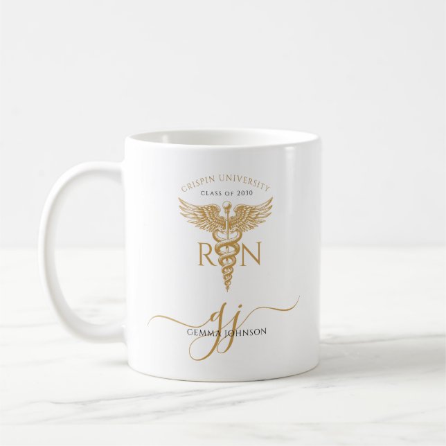 Modern Gold RN Nurse Graduation Keepsake Coffee Mug (Left)