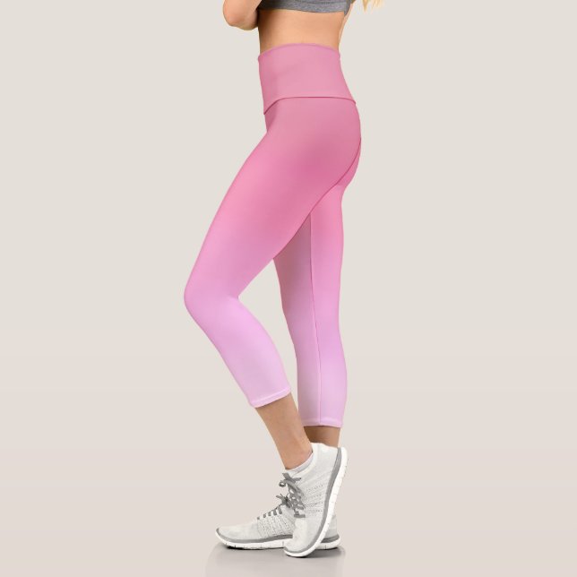 Modern gold rose and pink gradient capri leggings (Left)