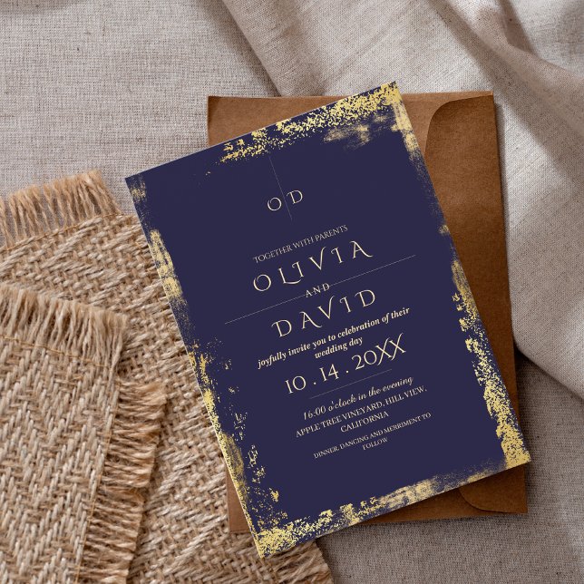 Modern Gold & Royal Blue Minimalist Wedding Invitation (Creator Uploaded)