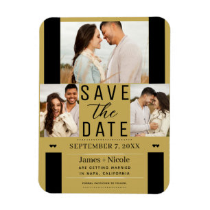 Modern Gold Save the Date 3 Photo Wedding Magnet