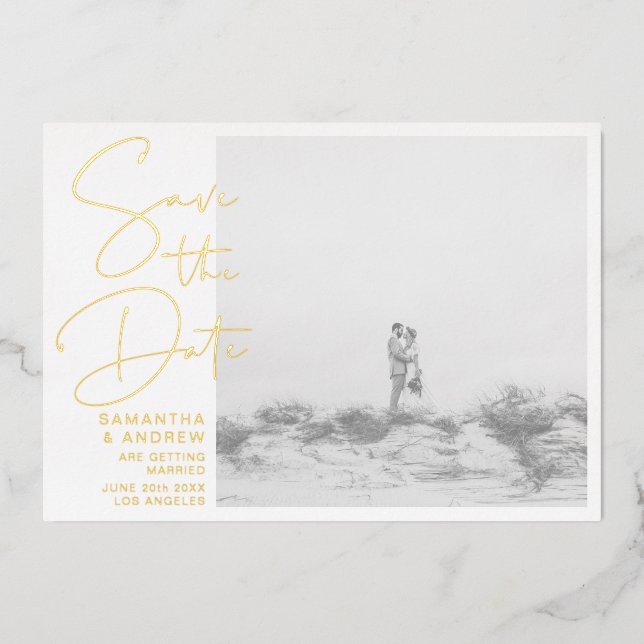 Modern gold save the date chic typography photo (Front)