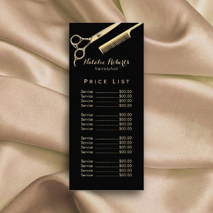 Modern Gold Scissor & Comb Hair Salon Price List Rack Card